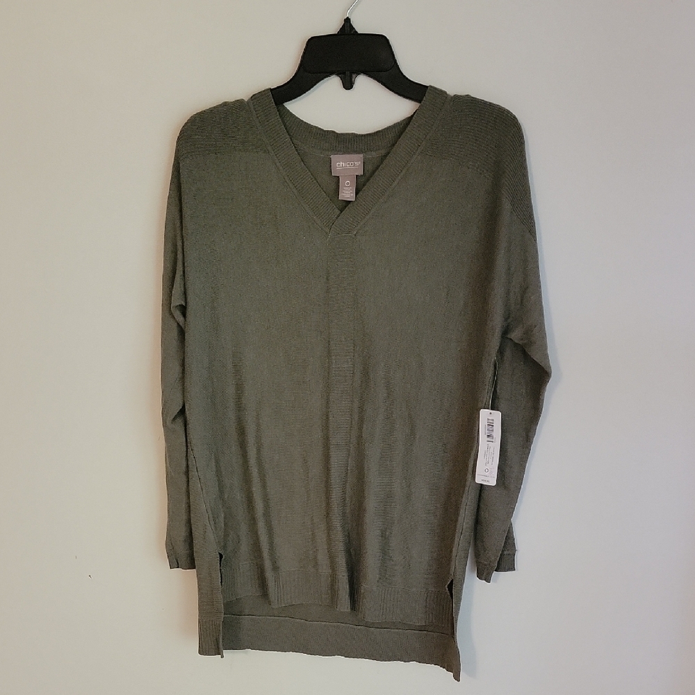 Chico's Touch Of Cashmere Easy V Pullover Light Weight Sweater- Size 0